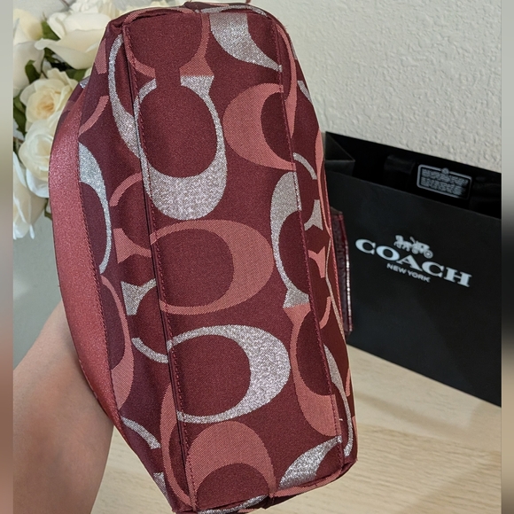 ✨SOLD✨Coach SET Signature Jacquard Red Metallic Stripe Tote Wristlet Wallet Y2K - Picture 10 of 14